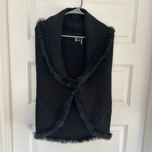 Love Token Black Knit Vest with Fur Edge